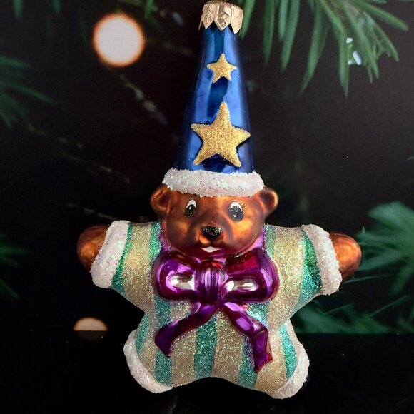 Christopher Radko 'STAR BEAR' Glass Ornament 1998 Retired Hand Blown Vintage 6" - Picture 1 of 4